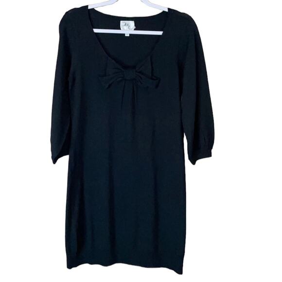 Milly of New York Merino Wool Crop Sleeve Bow Sweater Dress Black Size Medium - Picture 2 of 10